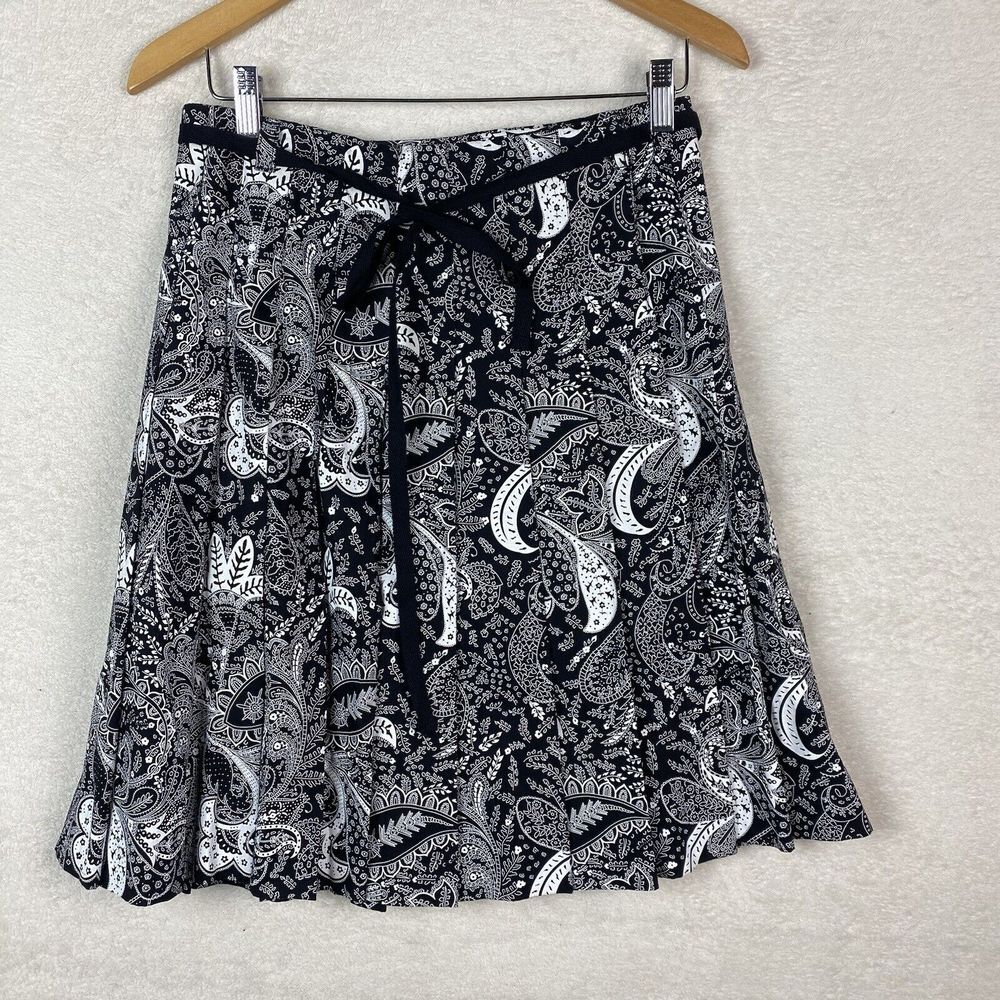 Clifford & Wills Pleated‎ Midi Skirt Black/White Paisley Belted Size 6 Punk